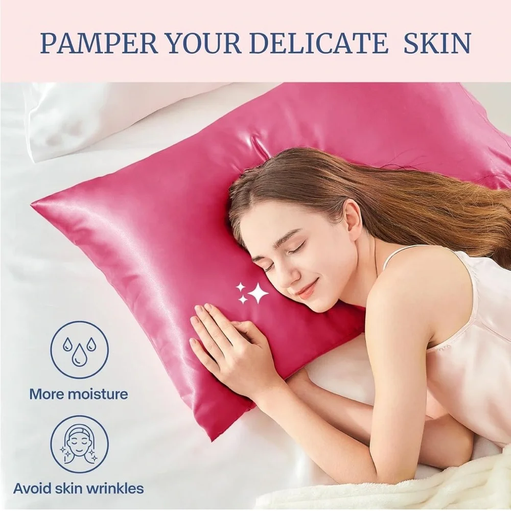 Satin Pillowcase Set King 20x36 Hot Pink Cooling Hair Skin NEW